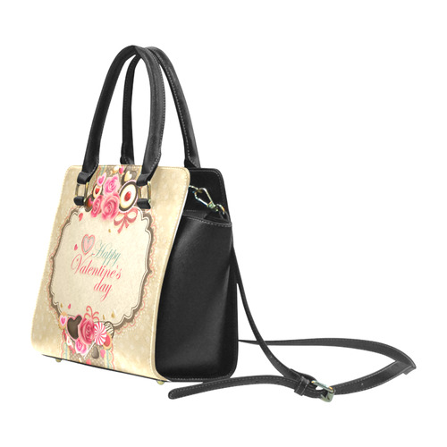 Beautiful Floral Valentine Day Hearts Rivet Shoulder Handbag (Model 1645)