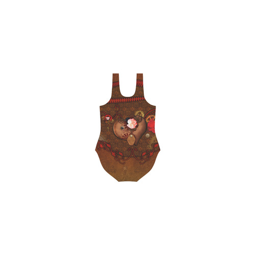 Steampunk heart with roses, valentines Vest One Piece Swimsuit (Model S04)