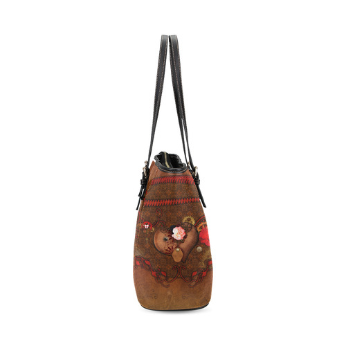 Steampunk heart with roses, valentines Leather Tote Bag/Small (Model 1640)