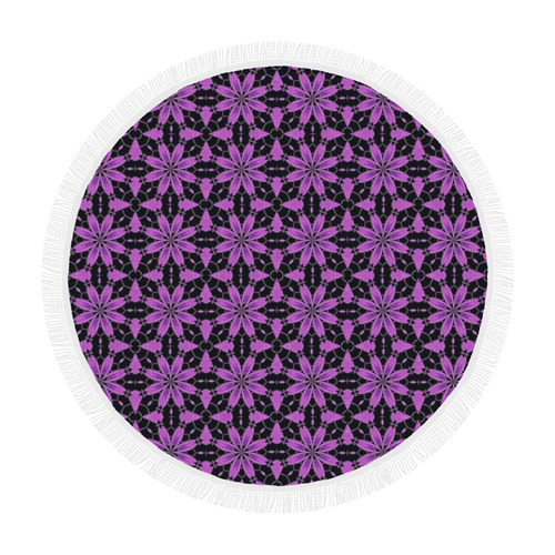 Sexy Black and Purple Floral Lace Circular Beach Shawl 59"x 59"