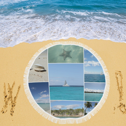 Isla Saona Caribbean Photo Collage Circular Beach Shawl 59"x 59"