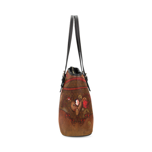 Steampunk heart with roses, valentines Leather Tote Bag/Large (Model 1640)