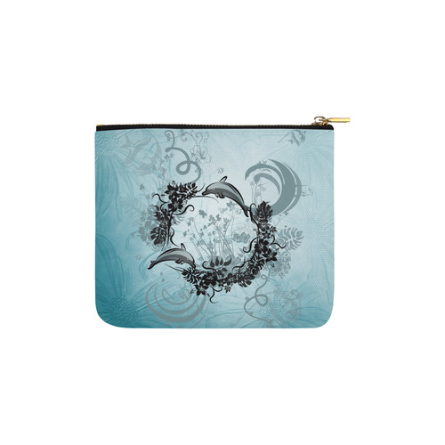 Jumping dolphin with flowers Carry-All Pouch 6''x5''