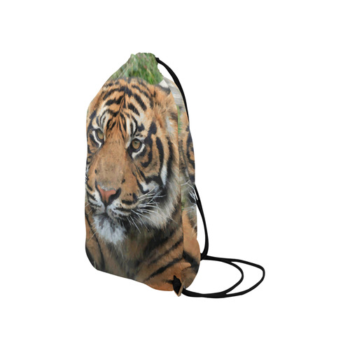 Beautiful Young Tiger Green Grass Detail Small Drawstring Bag Model 1604 (Twin Sides) 11"(W) * 17.7"(H)