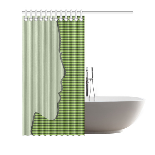 Female Silhouette, Green Stripes Shower Curtain 72"x72"