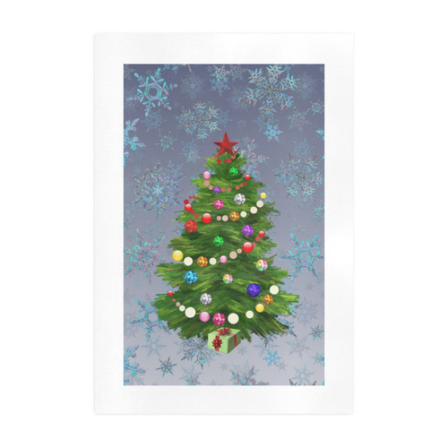 Christmas Tree at night, snowflakes Art Print 19‘’x28‘’