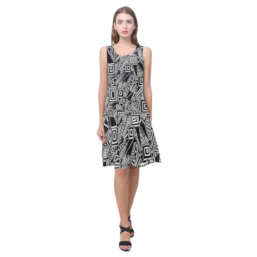 Optical Illusion, Black and White Art Sleeveless Splicing Shift Dress(Model D17)