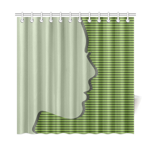 Female Silhouette, Green Stripes Shower Curtain 72"x72"