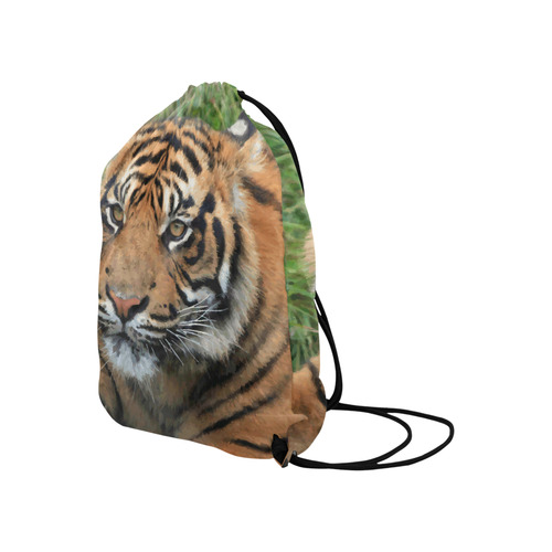 Beautiful Young Tiger Green Grass Detail Large Drawstring Bag Model 1604 (Twin Sides)  16.5"(W) * 19.3"(H)