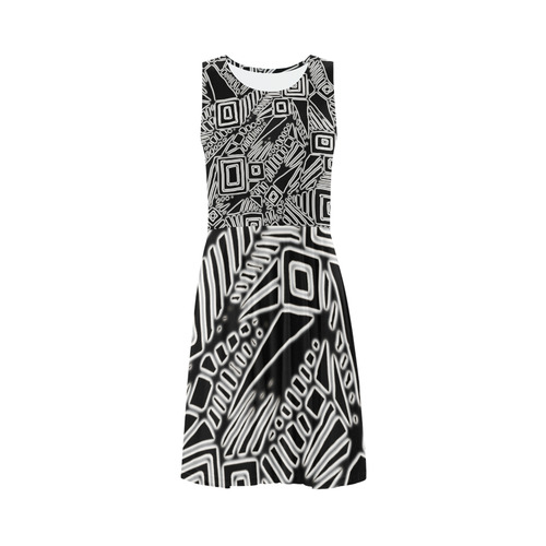 Optical Illusion, Black and White Art Sleeveless Ice Skater Dress (D19)