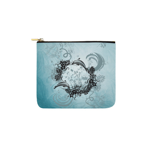 Jumping dolphin with flowers Carry-All Pouch 6''x5''