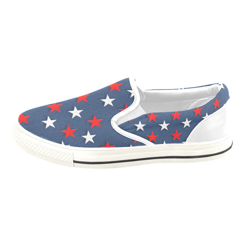 Navy Red White Stars Slip-on Canvas Shoes for Kid (Model 019)