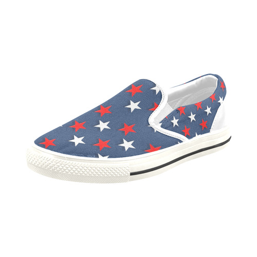 Navy Red White Stars Slip-on Canvas Shoes for Kid (Model 019)