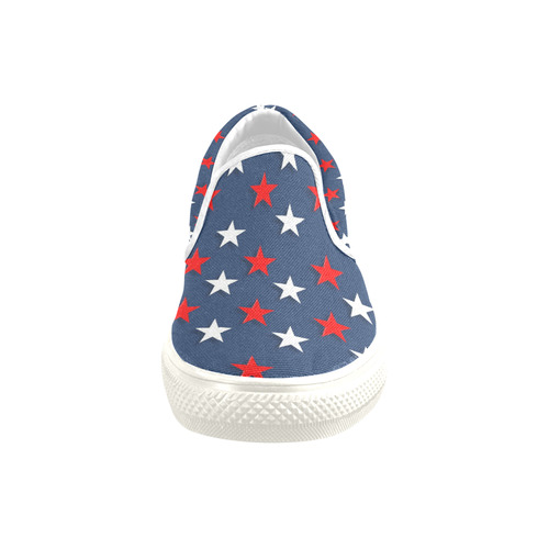 Navy Red White Stars Slip-on Canvas Shoes for Kid (Model 019)