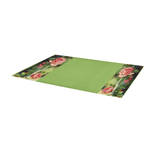 Greenery Vintage Vase and Pink Roses Area Rug 9'6''x3'3''