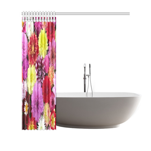 Bright Colorful Red Pink Yellow Floral Shower Curtain 69"x70"