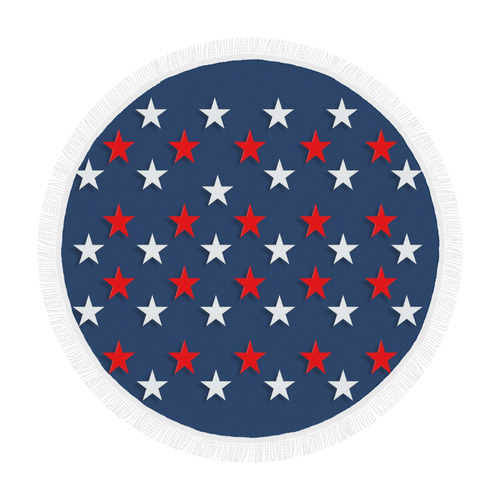 Navy Red White Stars Circular Beach Shawl 59"x 59"