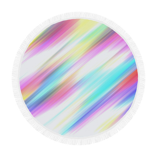 Rainbow Stripe Abstract Circular Beach Shawl 59"x 59"