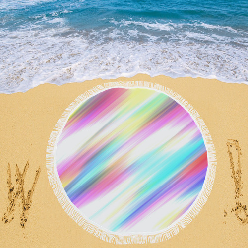 Rainbow Stripe Abstract Circular Beach Shawl 59"x 59"