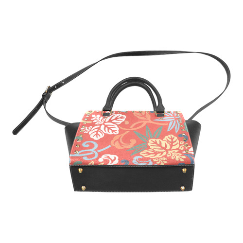 Japanese Vintage Floral Kimono Pattern Rivet Shoulder Handbag (Model 1645)