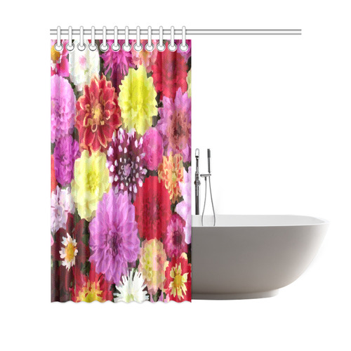 Bright Colorful Red Pink Yellow Floral Shower Curtain 69"x70"