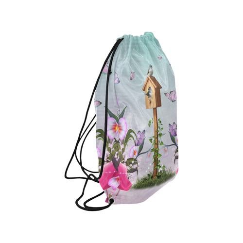 cute birds with butterflies Small Drawstring Bag Model 1604 (Twin Sides) 11"(W) * 17.7"(H)