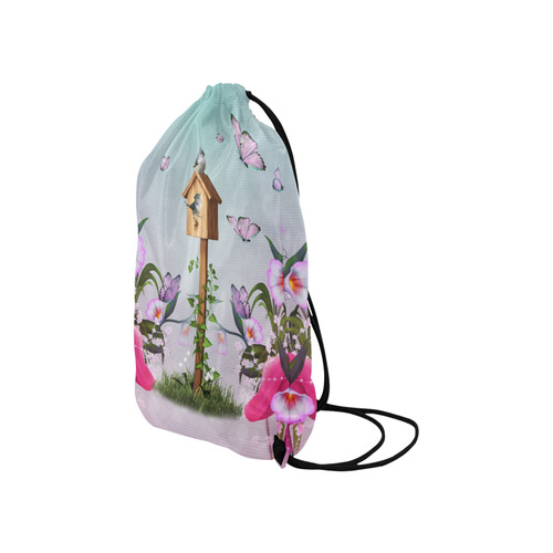 cute birds with butterflies Small Drawstring Bag Model 1604 (Twin Sides) 11"(W) * 17.7"(H)