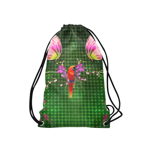 Wonderful tropical design with parrot Small Drawstring Bag Model 1604 (Twin Sides) 11"(W) * 17.7"(H)