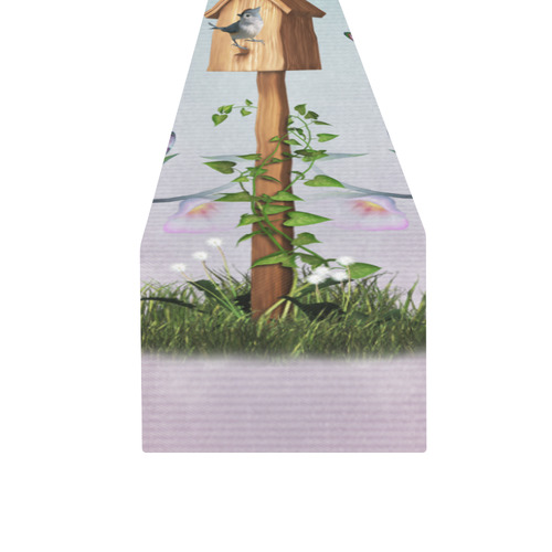 cute birds with butterflies Table Runner 16x72 inch