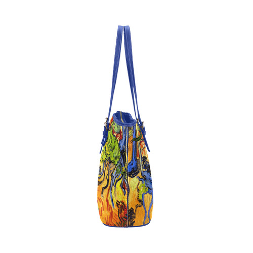 Van Gogh Tree Roots Undergrowth Leather Tote Bag/Large (Model 1651)