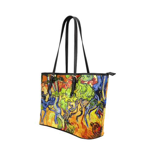 Van Gogh Tree Roots Undergrowth Leather Tote Bag/Small (Model 1651)