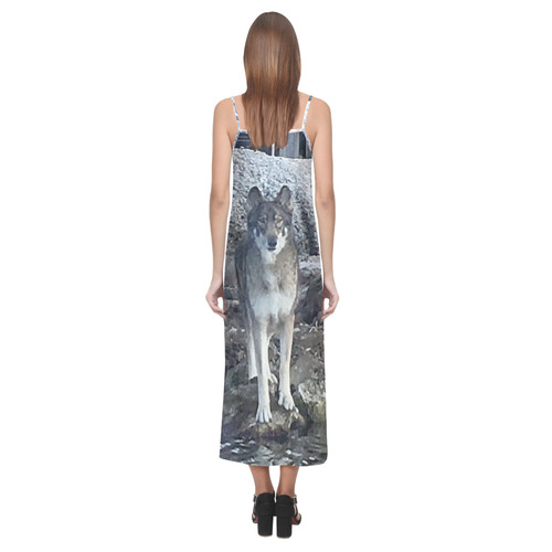 Dog German Shepherd V-Neck Open Fork Long Dress(Model D18)