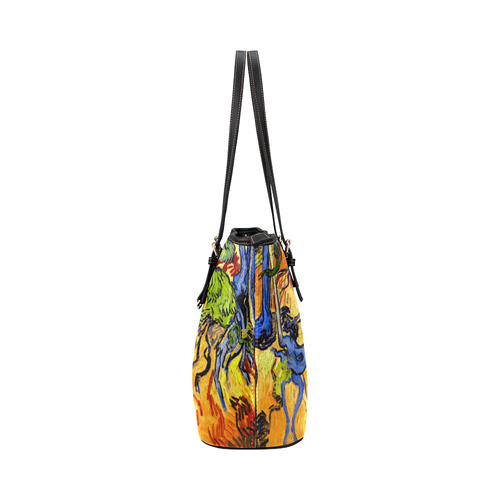 Van Gogh Tree Roots Undergrowth Leather Tote Bag/Small (Model 1651)