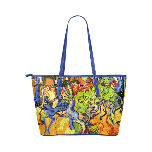 Van Gogh Tree Roots Undergrowth Leather Tote Bag/Large (Model 1651)