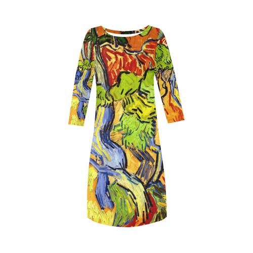 Van Gogh Tree Roots Undergrowth Round Collar Dress (D22)