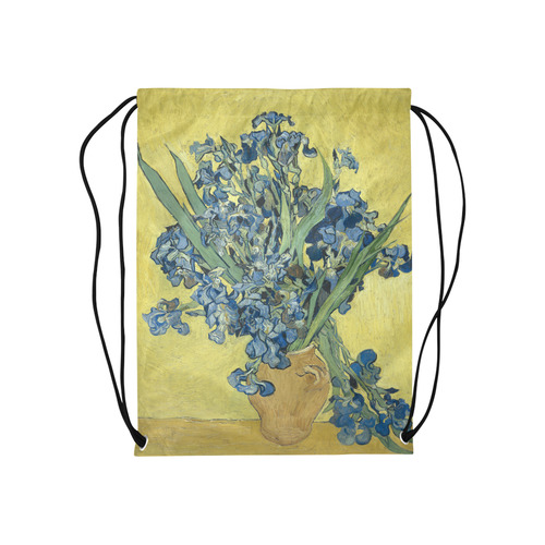 Van Gogh Irises Yellow Background Medium Drawstring Bag Model 1604 (Twin Sides) 13.8"(W) * 18.1"(H)