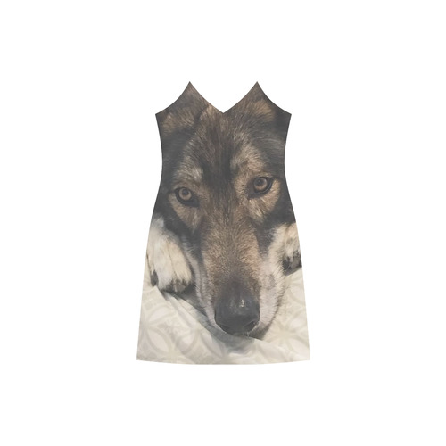 Dog German Shepherd V-Neck Open Fork Long Dress(Model D18)