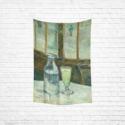 Van Gogh Cafe Table with Absinthe Cotton Linen Wall Tapestry 40"x 60"