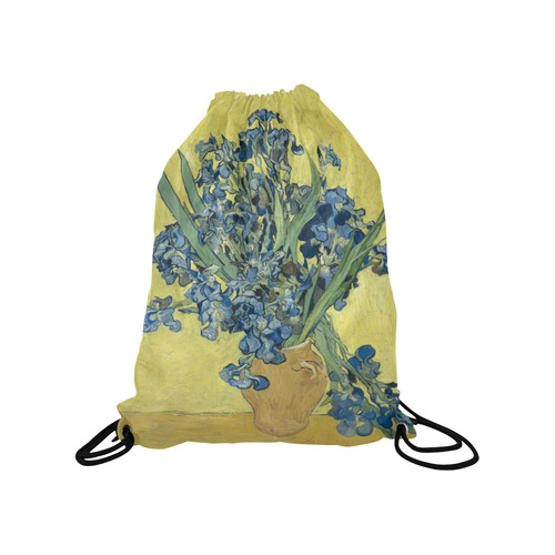 Van Gogh Irises Yellow Background Medium Drawstring Bag Model 1604 (Twin Sides) 13.8"(W) * 18.1"(H)
