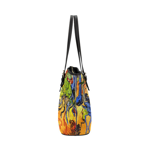 Van Gogh Tree Roots Undergrowth Leather Tote Bag/Small (Model 1651)