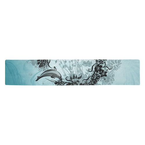 Jumping dolphin with flowers Table Runner 14x72 inch