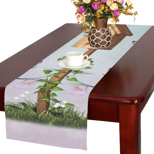 cute birds with butterflies Table Runner 16x72 inch