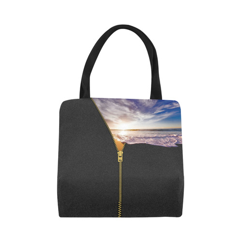 ZIPPER gold Sunset Beach Canvas Tote Bag (Model 1657)