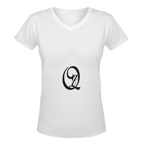 Alphabet Q - Jera Nour Women's Deep V-neck T-shirt (Model T19)