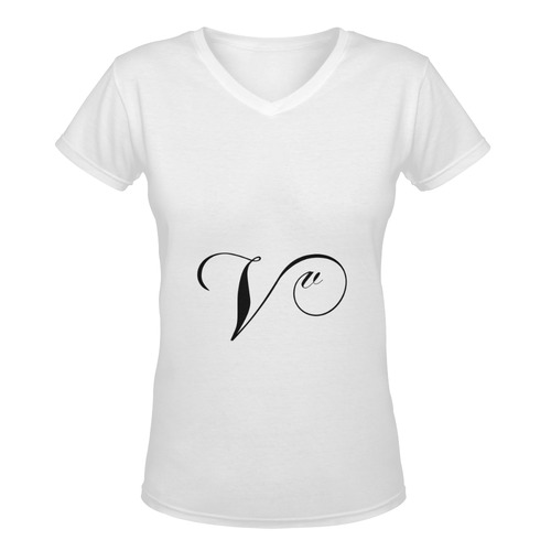 Alphabet V - Jera Nour Women's Deep V-neck T-shirt (Model T19)