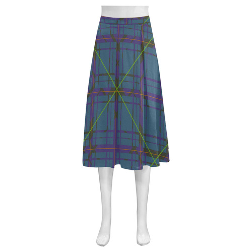 Neon Plaid modern 80's design Mnemosyne Women's Crepe Skirt (Model D16)