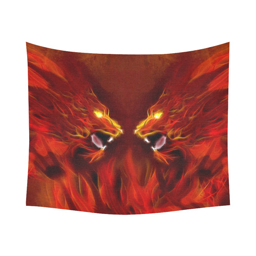 Fire Head Lions in Love ;-) Cotton Linen Wall Tapestry 60"x 51"