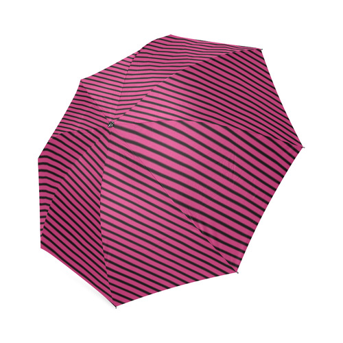 Pink Yarrow and Black Diagonal Stripe Foldable Umbrella (Model U01)