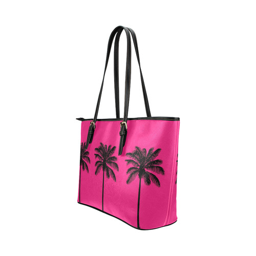 Palm trees summer pink Leather Tote Bag/Small (Model 1651)