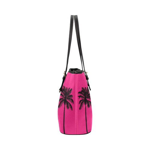 Palm trees summer pink Leather Tote Bag/Small (Model 1651)